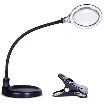 Brightech LightView Pro Flex 2 en 1: Lupa de 2.25 aumentos con luz LED brillante - Lámpara con lupa con base de soporte y abrazadera - Para lectura, pintura, costura y manualidades de aguja, puzles y aficionados a los hobbies