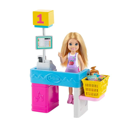 Barbie Chelsea Snack Stand Playset with Doll 15+ Pieces: Register, Food Items, Shopping Basket & More, Gift for Ages 3 Years Old & Up - GTN67