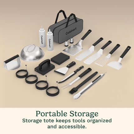 Cuisinart 24-Piece Griddle Tool Set with Storage Tote, Stainless Steel Flat Top Grill Accessories with Spatulas, Melting Dome, Smash Burger Press, Scraper & Tongs, Perfect for BBQ, Tailgates, Camping