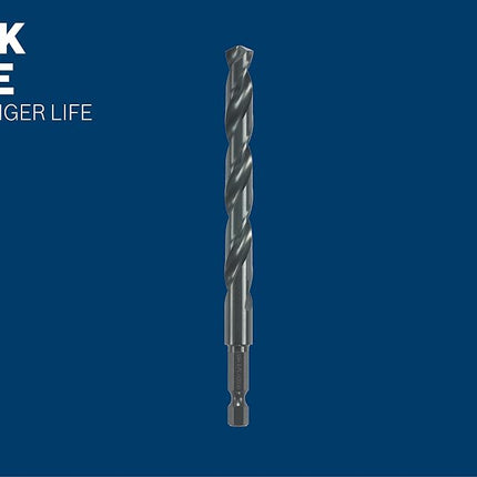 BOSCH BL2143IM 1-Piece 1/4 in. x 4 in. Black Oxide Metal Drill Bit Impact Tough with Impact-Rated Hex Shank for Applications in Steel, Copper, Aluminum, Brass, Oak, MDF, Pine, PVC and More