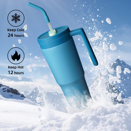 Vaso térmico Konokyo con asa y pajita, botella de agua de acero inoxidable al vacío de 40 oz, taza de viaje de metal con difusor de frutas, azul oscuro