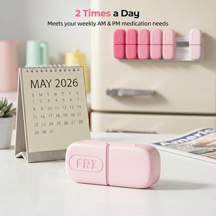 Daviky Magnetic Pill Organizer 2 Times a Day, Weekly AM PM Pill Case, Pill Box 7 Day with Magnets and Stand, Large Medicine Organizer for Medication, Vitamins and Supplements, Gradient Pink