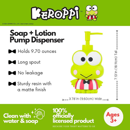Franco Collectibles Sanrio Keroppi Soap Dispenser/Lotion/Hand Sanitizer, Resin, 370 ml, Officially Licensed Product