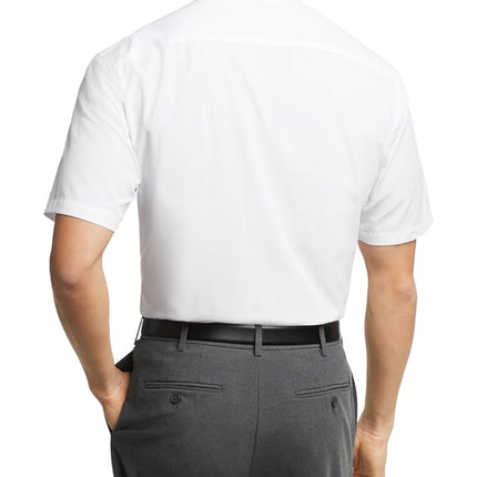 Van Heusen Men's Short Sleeve Dress Shirt Regular Fit Poplin Solid, White, 18.5" Neck