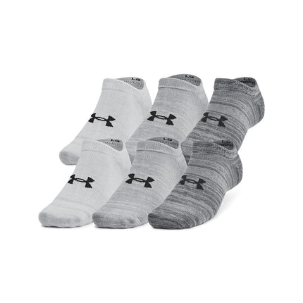 Under Armour Unisex Essential No Show Socks 6 Pack, (025) Castlerock/Castlerock/Anthracite, L