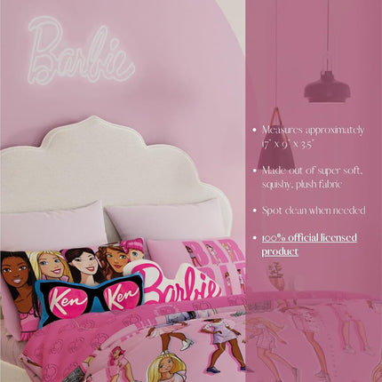 Franco Movie Luxe Peluche Supersuave Blandito de 17 Pulgadas Almohada Decorativa Barbie, Ken