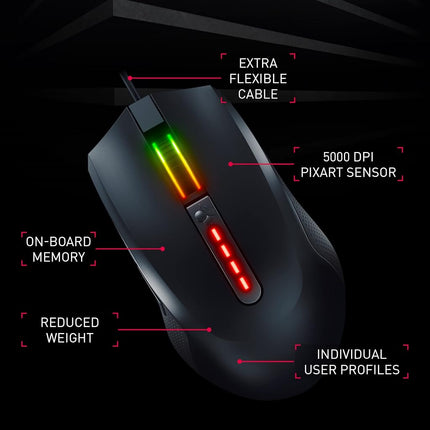 CHERRY MC 2.1, Wired Gaming Mouse for Right-Handers, 5,000 dpi Pixart Sensor, Programmable Keys, RGB Lighting, Onboard-Memory, Black