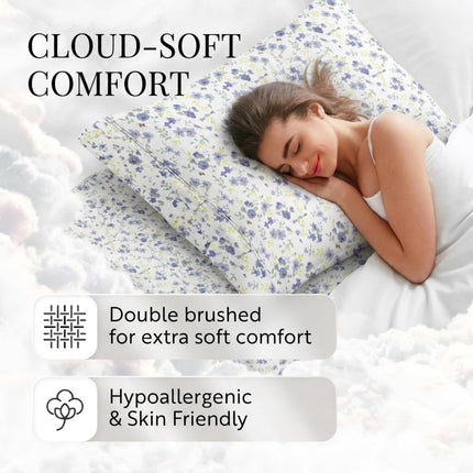 4 Piece California King Bedding Sheet Set (Light Blue Floral) - Sleep Better Than Ever with These Ultra-Soft & Cooling Bed Sheets for Your Cal King Size Bed - Deep Pocket Fits 16" Mattress