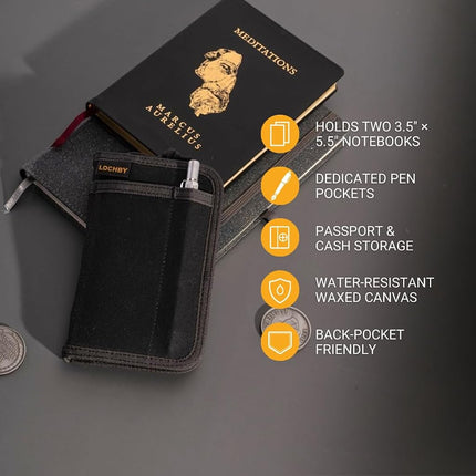 LOCHBY Pocket Journal | Tomoe River 3.5" x 5.5" Notebook | Waxed Canvas | Ideal for Travelers & Daily Use, Fits Field Notes, Moleskine Cahier
