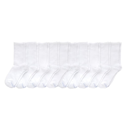 Hanes Uniform, Plain White, Knit Crew Socks for Girls, 10-Pairs, White, 10.5-4