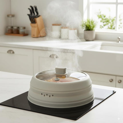 Microwave Splatter Cover 27cm, Collapsible Cookware Lid with Handle