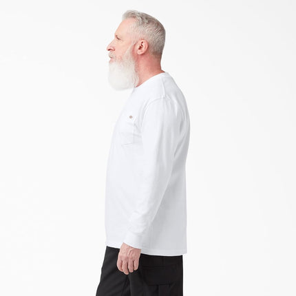 Dickies Camiseta de manga larga de cuello redondo de peso pesado para hombre, talla grande, blanco, XXX-Large/Tall