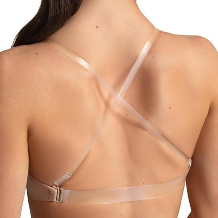 Capezio Seamless Clear Back Bras For Women, Dance & Sports Bras Women, Wear Under Leotards, Double-Layered Support Bra Detachable Clear Back Strap & Adjustable Shoulder Straps - Nude, XS (Extra Small)