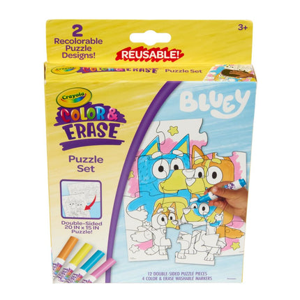Set de rompecabezas Bluey de Crayola Color & Erase, 12 piezas de rompecabezas para colorear, reutilizable, rompecabezas de doble cara para niños, regalo de Bluey para niños, 3+