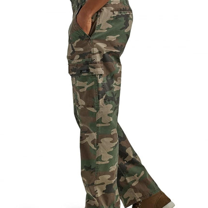 Wrangler Authentics Men's Relaxed Fit Stretch Cargo Pant, Green Brown Camo, 30W / 30L