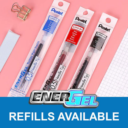 Pentel BLN105 Gel Ink Rollerball Pens with Click Top 0.25 mm line and 0.5 mm Ball Diameter 12 mm red