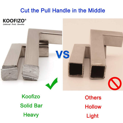 KOOFIZO Solid Square Bar Cabinet Handle - Brushed Nickel Furniture Pull, 3.8 Inch/96mm Screwhole Distance, 10-Pack for Kitchen Cupboard Door, Bedroom Dresser Drawer, Bathroom Wardrobe Hardware