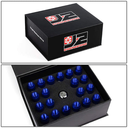 J2 Engineering 16Pcs 7075 Aluminum Open End M12 x 1.5 Lug Nuts w/4Pcs Lock Nuts & Key, Blue, Fit Conical Seat, LN-T7-010-15-BL
