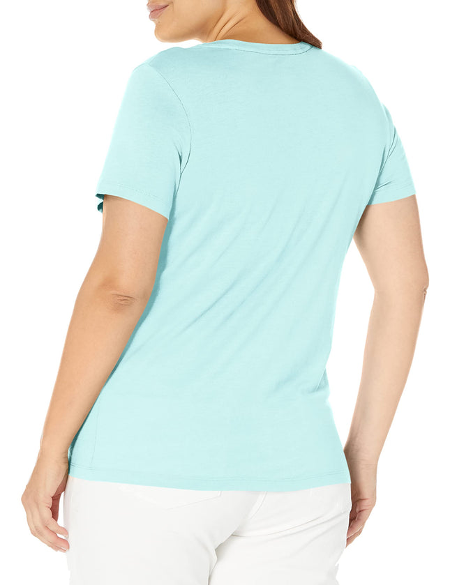 HUE Camiseta de pijama de manga corta y cuello en V para mujer, Azul Aruba, S