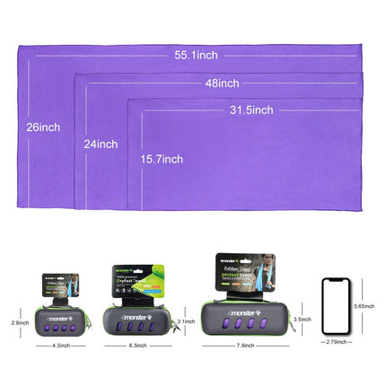 Toalla de viaje de microfibra 4Monster, toalla de camping, toalla de gimnasio, toalla de senderismo, de secado rápido y súper absorbente con estuche de viaje