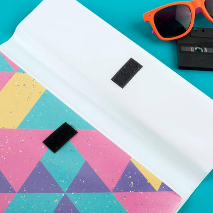 Trapper Keeper Binder, Retro Design, 1 Inch Binder Includes 2 Folders and Extra Pocket, Metal Rings and Spring Clip, Secure Storage, Colour Block, Mead School Supplies (260038FN-ECM)