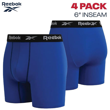 Reebok Mens Boxer Briefs - 4 Pack 6'' Inseam Stretch Performance Underwear Quick Dry Moisture Wicking Boxers, Black/Surf the Web/Black/Blackened Pearl, X-Large