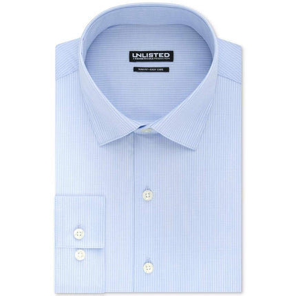 UNLISTED Kenneth Cole Men's Dress Shirt Slim Fit Checks and Stripes (Patterned), Light Blue, 16"-16.5" Neck 36"-37" Sleeve