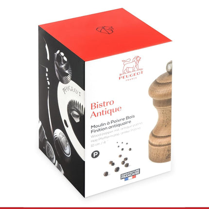 PEUGEOT - Bistro 10 cm Pepper Mill - Classic Grind System - Made with PEFC Certified Wood - Lifetime Guaranteed Mechanism - Made in France - Antique Colour