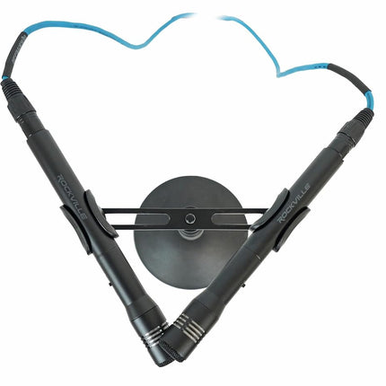 Rockville ACC-DM Dual Microphone Stand Adapter Bar, XY, Durable Steel, 5/8 & 3/8 Adapters, Adjustable Positioning, Perfect for Stereo Recording