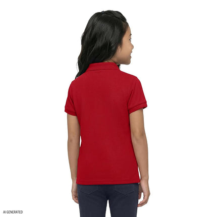 Izod Girls' School Uniform Short Sleeve Interlock Polo, Red, 7