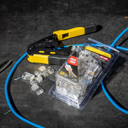 Klein Tools 80085 Kit de comprobador de cables VDV LAN y cables para enchufes de datos modulares RJ45 Pass-THRU de Klein, 6 piezas