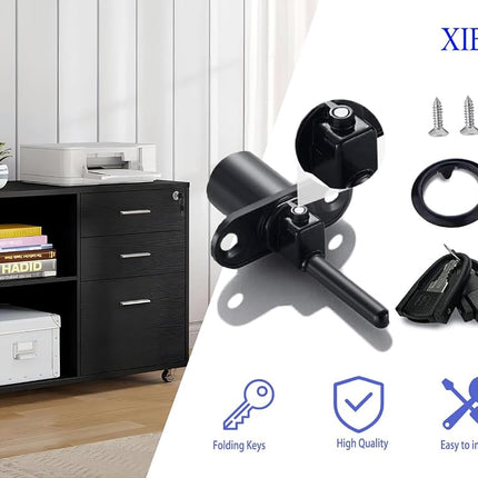 XIEHE 288 Zinc Alloy Desk Locks for Drawers with Key, Filing Cabinet Lock Replacement for Wardrobe Furniture Locker Showcase with 2 Key, Child Locks for Cabinets 2pack 16mm (Black)