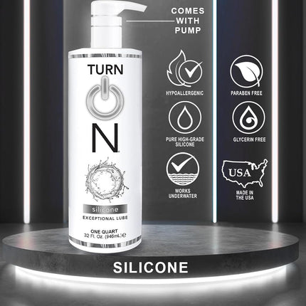 Turn On Silicone Based Sex Lube 32 Ounce. Premium Personal Lubricant for Men Women & Couples. More Long Lasting Than Water Based. Condom Safe Hypoallergenic Glycerin Paraben Free PH Balanced Intimacy