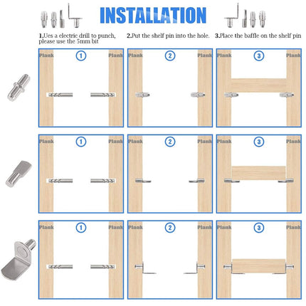 Glarks 156Pcs 6 Styles Shelf Pins Kit, Nickel Shelf Support Pegs, PVC Shelf Pins, Flat Spoon Pegs, Cylindrical Pins Holder, L-Shaped Bracket and Dowel Pins for Cabinets