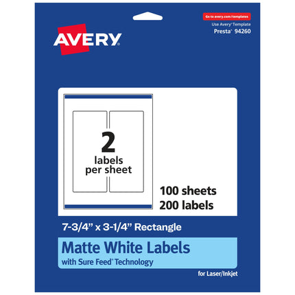 Avery Matte White Rectangle Labels with Sure Feed,