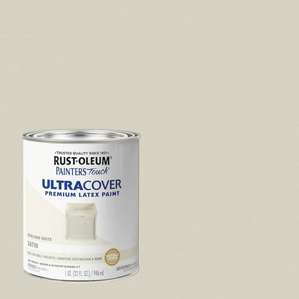 Rust-Oleum 240285 Painters Touch Quart Latex, Satin Heirloom White
