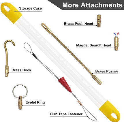 Boeray 33' Fiberglass Running Electrical Wire Cable Pulling Fish Tape kit with 5 Different attachments in a Carrying Case