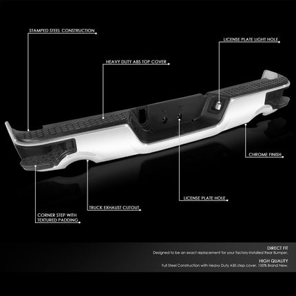 DNA MOTORING Rear Step Bumper Compatible With Ram 1500 2009-2010/Ram 1500 2011-2018/Ram 1500 Classic 2019-2023/Without Sensor Hole,with Dual Exhaust Cutouts, CH1103118, RBUM-ST-DR09-07-CH