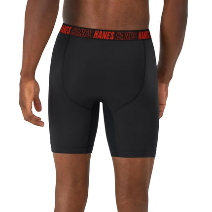 Hanes Men's Moves Performance Boxer Brief, Total Support Pouch, Regular, Trunk, 3-Pack, Long Leg-Black-3 Pack, M (Pack of 3)