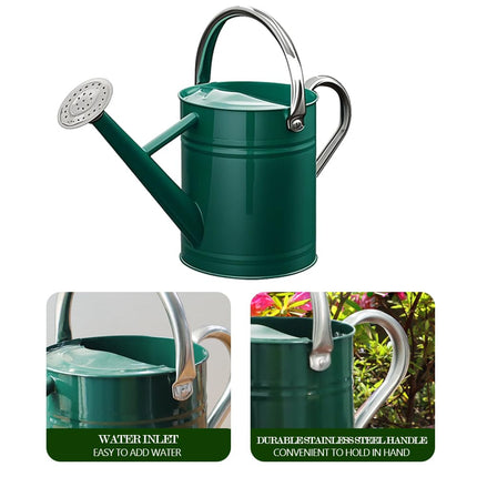 SunnyTong Metal Watering Can for Outdoor and Indoor Plants, Watering Can Decor, 1 Gallon (Green Stainless Steel Handle)
