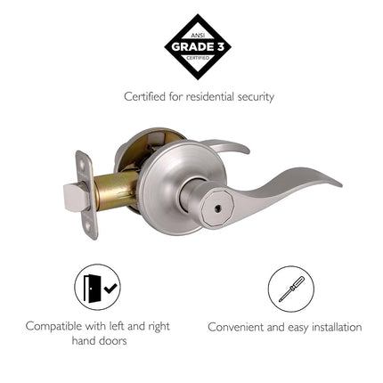 Design House Springdale Privacy Door Lever for Bedrooms and Bathrooms, Fits Standard Doors, Satin Nickel, 700492