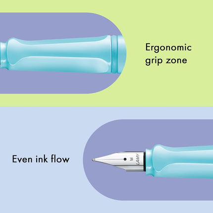 LAMY safari aquasky - Fountain Pen with ergonomic grip & polished steel nib in size F - ideal for any Writing & Calligraphy - including LAMY T 10 blue cartridge - Right-Handed