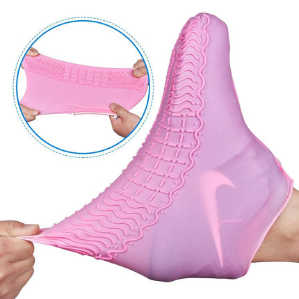Shiwely Waterproof Shoe Covers, Silicone Reusable Shoe Cover Non-slip Durable Zipper Elastic Rain Cover Protection for Men Women (M (Women 5.5-7.5, Men 5-6.5), Pink)
