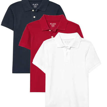 The Children's Place boys Short Sleeve Pique Polo Shirt, Classic Red/Nautico/White 3 Pack, Medium US