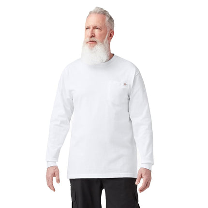 Dickies Camiseta de manga larga de cuello redondo de peso pesado para hombre, talla grande, blanco, XXX-Large/Tall
