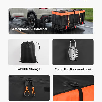 VEVOR 60x24x6 Folding Hitch Carrier - 500lb Capacity Cargo Basket & Waterproof Bag, Fits 2" Hitch Receiver for SUV, Truck, Pickup
