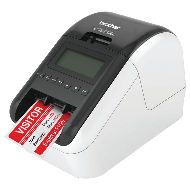 Impresora de etiquetas ultracompacta Brother QL-820NWBC con múltiples opciones de conectividad, blanco/negro, 5.7" x 5" x 9.2"