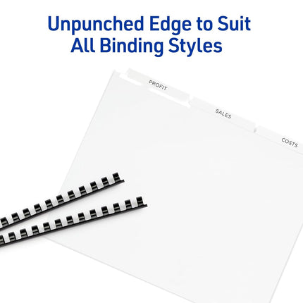 Avery 3-Tab Unpunched Binder Dividers, Easy Print & Apply Clear Label Strip, Index Maker, White Tabs, 25 Sets (11442)