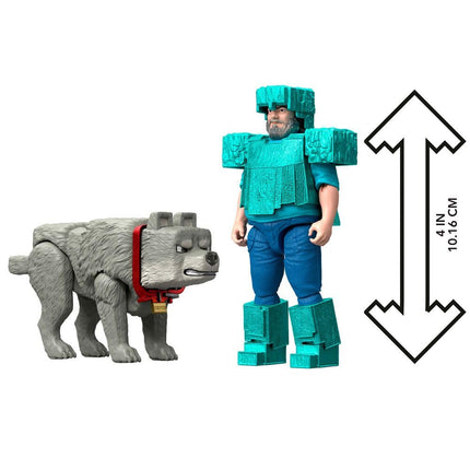 Minecraft JFR71 Movie Core Scale Steve and Wolf Action Figure Set, 4" (2 Pieces)