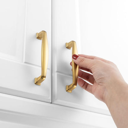 KOOFIZO 10 Pack 3-3/4 in Brushed Gold Cabinet Pull, Gold Drawer Handle 1817